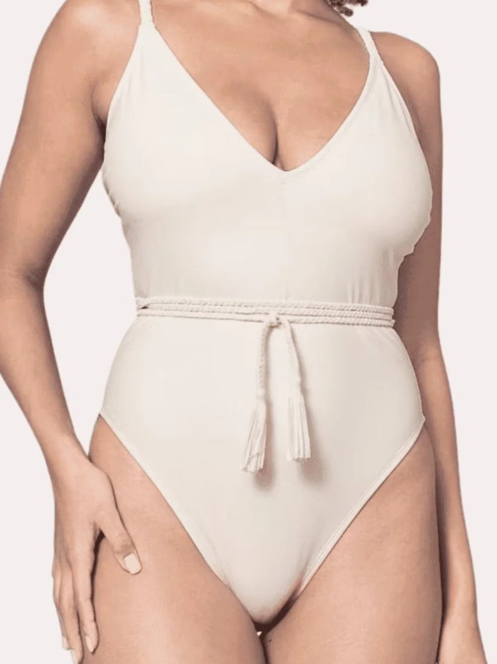 Shade & Shore Braided One Piece Swimsuit Built-In Bra High Leg Belted Size L NWT